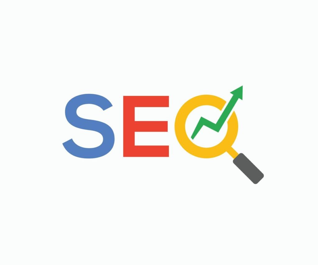 Search Engine Optimisation (SEO) seo multi color logo with magnifying glass and arrow seo search engine logo template vector
